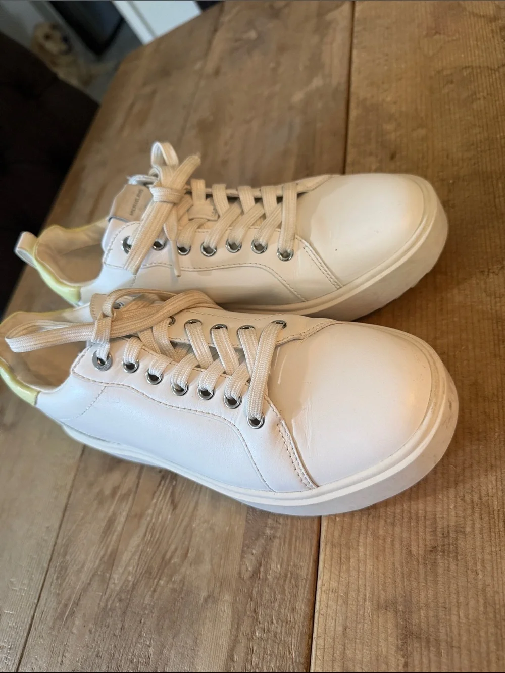Michael Kors White Platform Sneakers with Pale Yellow Heel